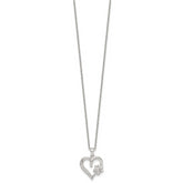 Sterling Silver Polished White CZ Heart and Paw Print 16 inch Necklace